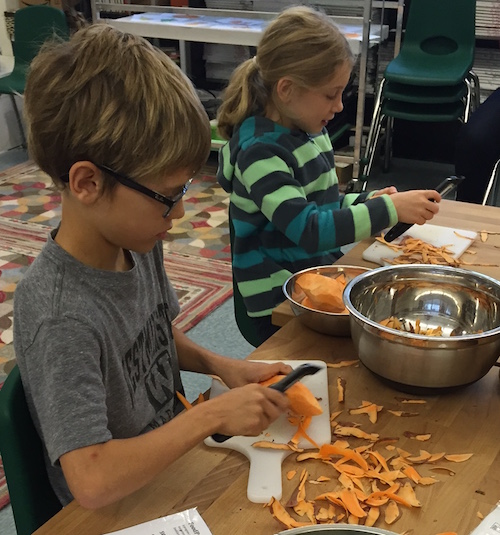 peeling sweet potatoes